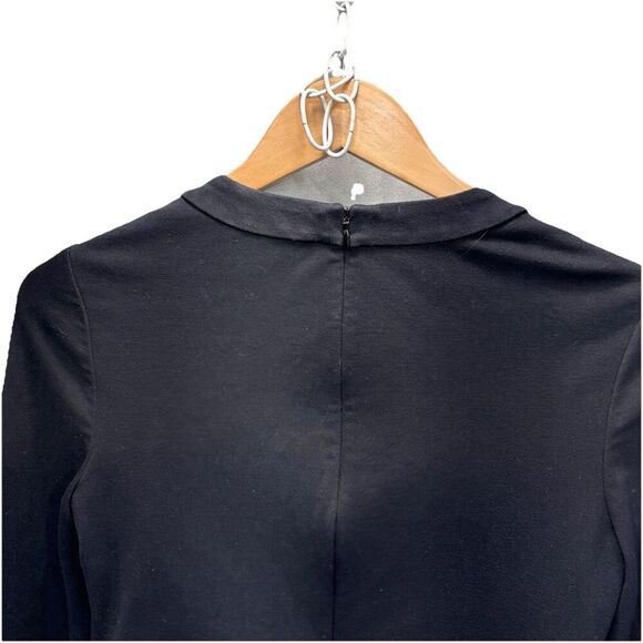 Kate Spade Black Ponte Knit Top 00 Long Sleeve Scallop Hem Zip Back Minimalist - Picture 5 of 12